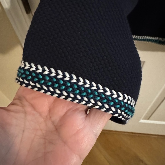 Talbots Braided Trim Zip Jacket Blazer Pockets Navy Green White Size 10 - Picture 6 of 11